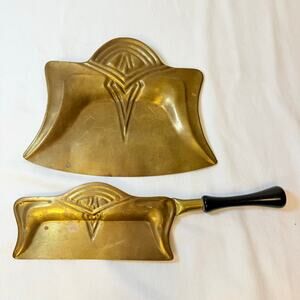 Vintage Art Deco Brass Buttler Set Crumb Catcher And Brush